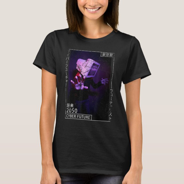 Japanese Aesthetic Cyberpunk Cyborg - 80s Futurism T-Shirt (Front)