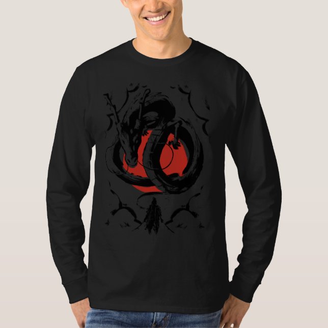 Japanese Aesthetic Dragon and warrior Japanese red T-Shirt (Front)