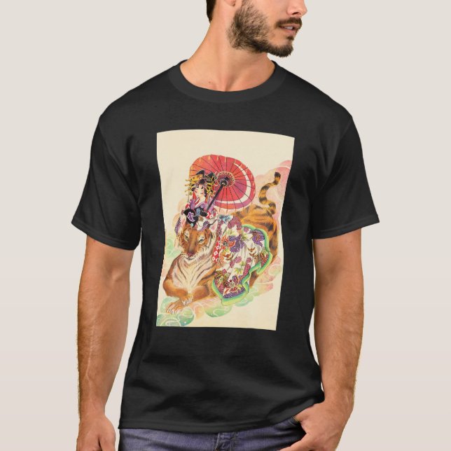 Japanese Aesthetic Oiran Girl Tiger Traditional Pa T-Shirt (Front)