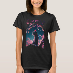 Japanese Aesthetic Sakura Cherry Blossoms cute cat T-Shirt