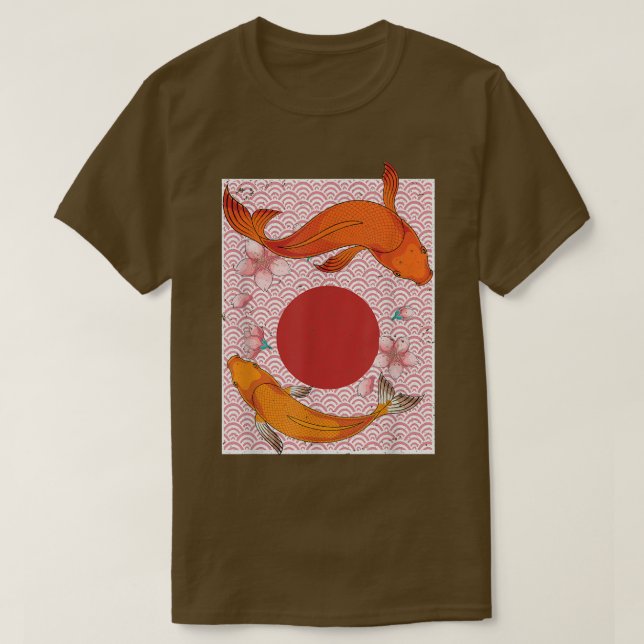 Japanese Aesthetic Sakura Nishikigoi Carp Fish Pon T-Shirt (Design Front)