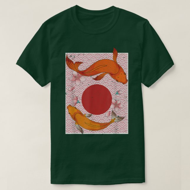 Japanese Aesthetic Sakura Nishikigoi Carp Fish Pon T-Shirt (Design Front)