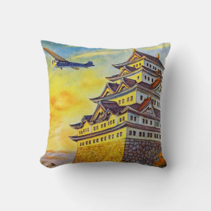 Japanese Air Transport with Pagoda Throw Pillow