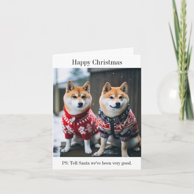 Japanese Akita Dogs in Christmas Jumpers Card (Front)