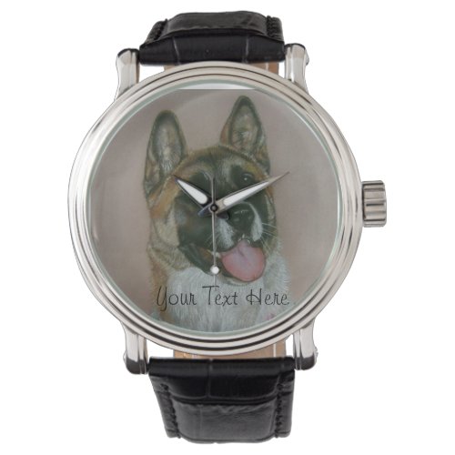 Japanese akita pinto and white dog portrait watch