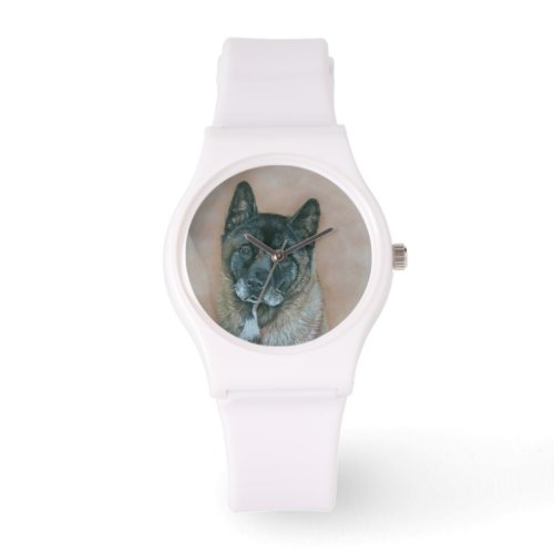 Japanese akita with black face dog portrait art watch