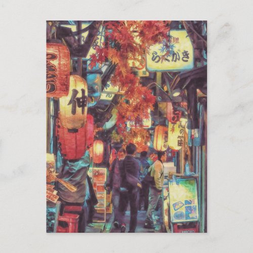 Japanese Alley at Autumn Lantern Festival Postcard