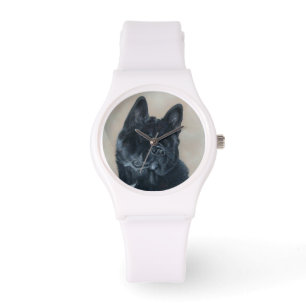 Japanese/American black akita dog portrait art Watch