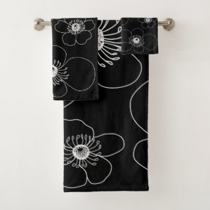 Japanese Anemones on Black Bath Towel Set