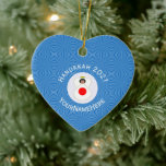 Japanese Angel Hanukkah Flag Personalized  Ceramic Ornament<br><div class="desc">Angel with chrysanthemums for eyes, dressed in the flag of Japan on this heart shaped ceramic ornament for holiday and Hanukkah decor, designed for families with multiple religions. The Japanese flag Hanukkah angel flies inside a white circle of squiggly squares. Add your own text or personalize with a name and...</div>