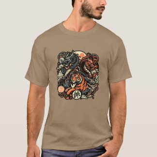 Japanese animals dragons and tigers friends T-Shirt