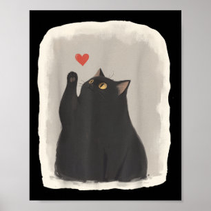 Japanese Anime Cute Cat Heart Kawaii Black Cat Hea Poster