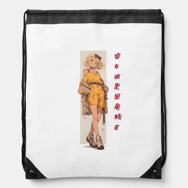 Japanese anime girls Drawstring bag customisable (Front)