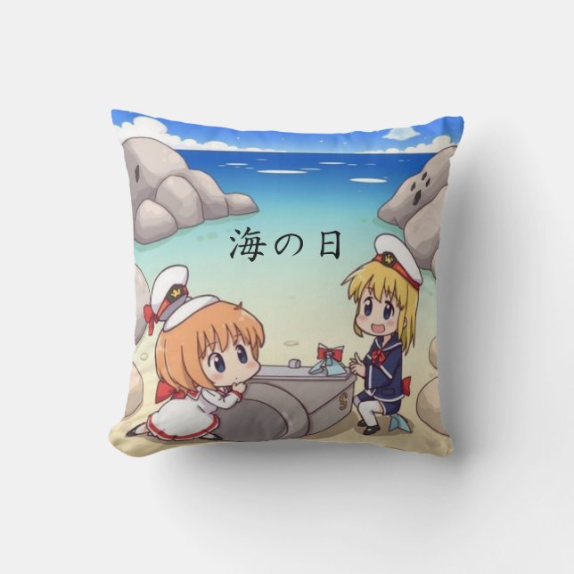 Japanese Anime Marine Day 海の日 Throw Pillow (Front)