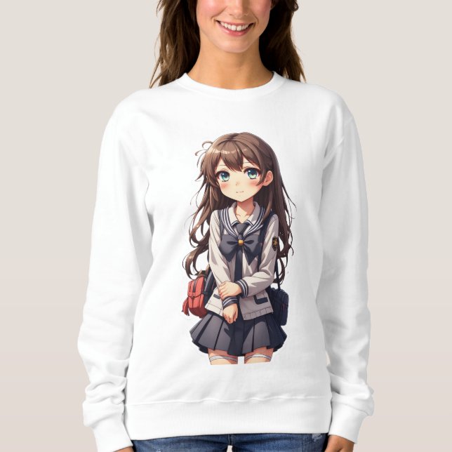 Japanese Anime School Girl Sweatshirt (Front)
