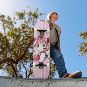 An anime boy riding a skateboard in fire