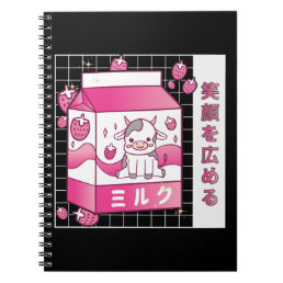 Japanese Anime Strawberry Milk Carton Cute Cow Notebook