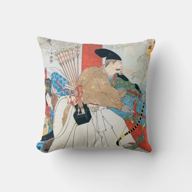 Japanese Archer Ancient Art Throw Pillow (Front)