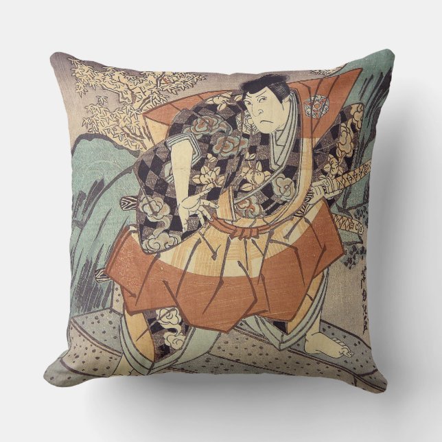 Japanese Art - A Samurai In Combat Stance Throw Pillow (Front)