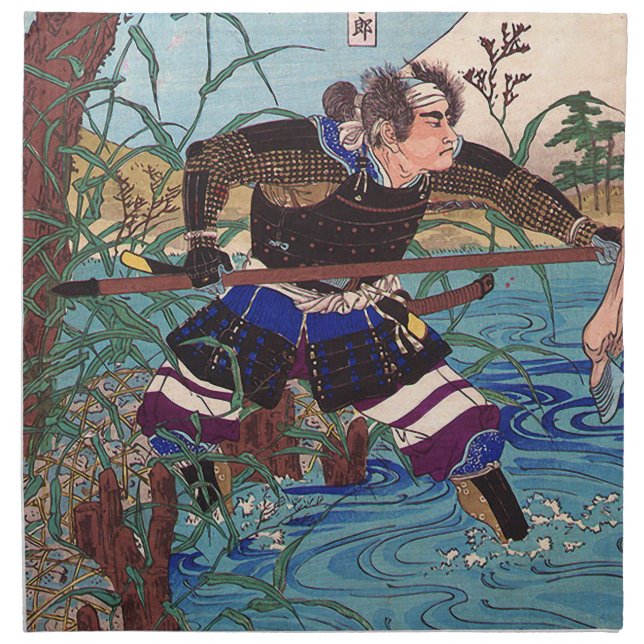 Japanese Art - A Samurai Ready To Attack Napkin (Front)