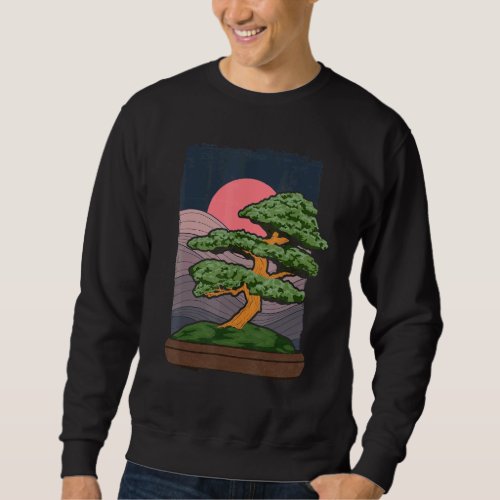 Japanese Art Aesthetic Sunset Gardening Bonsai Tre Sweatshirt