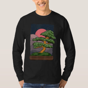 Japanese Art Aesthetic Sunset Gardening Bonsai Tre T-Shirt
