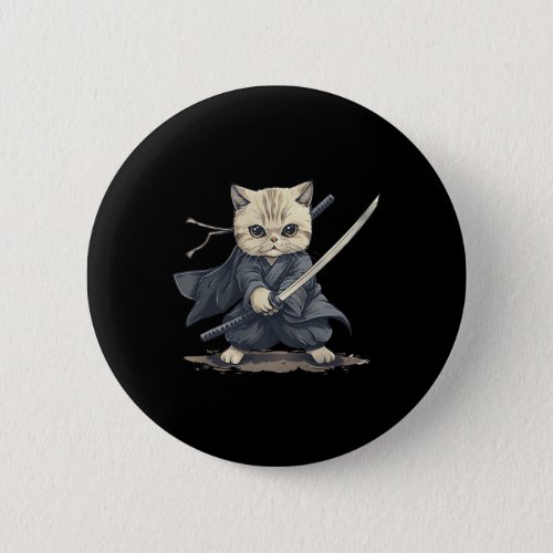 Japanese Art Cat Ninja Ukiyo_e Anime Style Samurai Button