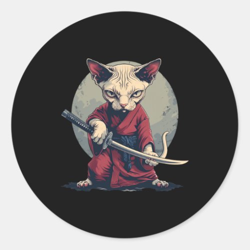 Japanese Art Cat Ninja Ukiyo_e Anime Style Samurai Classic Round Sticker