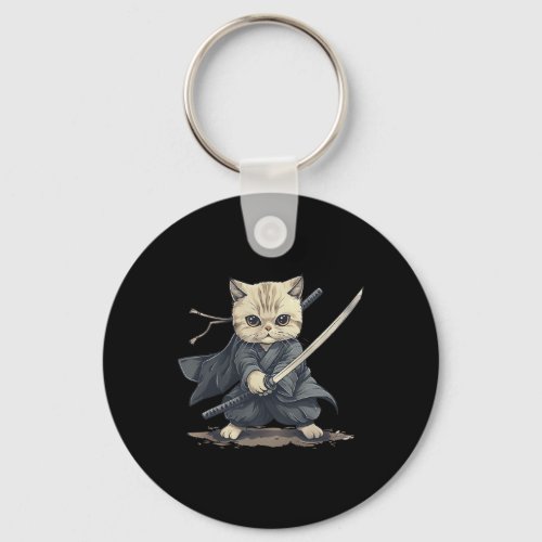 Japanese Art Cat Ninja Ukiyo_e Anime Style Samurai Keychain