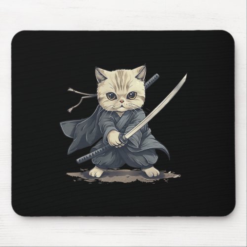 Japanese Art Cat Ninja Ukiyo_e Anime Style Samurai Mouse Pad