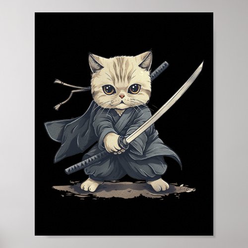 Japanese Art Cat Ninja Ukiyo_e Anime Style Samurai Poster