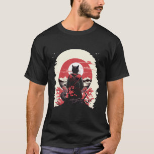 Japanese Art Cat Ninja Ukiyo-E Anime Style Samurai T-Shirt