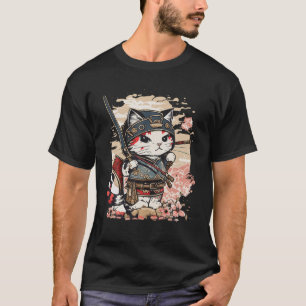 Japanese Art Cat Ninja Ukiyo e Anime Style Samurai T-Shirt