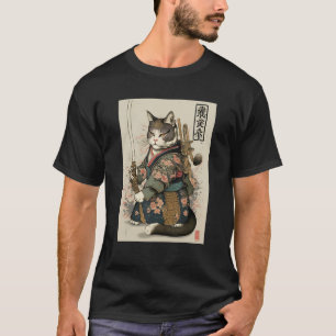 Japanese Art Cat Ninja Ukiyo-e  Style Samurai Cat  T-Shirt