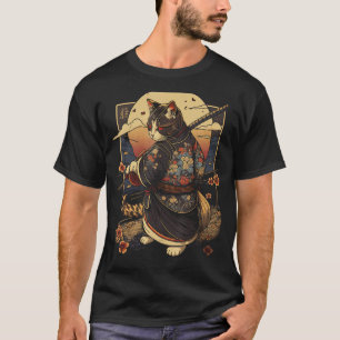 Japanese Art Cat Ninja Ukiyo-e Style Samurai Cat T-Shirt