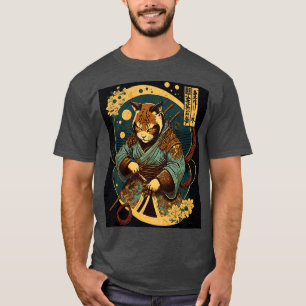 Japanese Art Cat Ninja Ukiyoe Samurai Cat T-Shirt