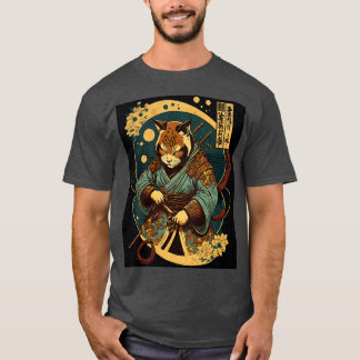 Japanese Art Cat Ninja Ukiyoe Samurai Cat T-Shirt