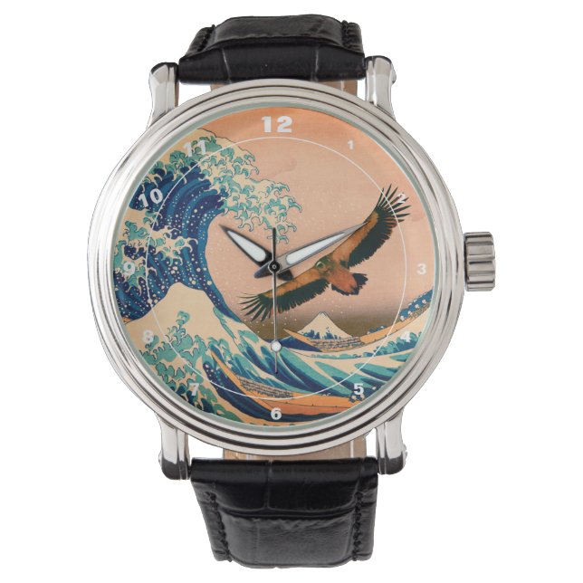 Japanese Art - Condor & Kanagawa Wave (Watch) Watch (Front)