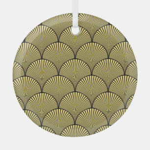 Japanese Art Deco: Black Gold Design Glass Ornament