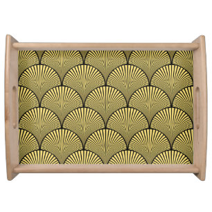 Japanese Art Deco: Black Gold Design Serving Tray