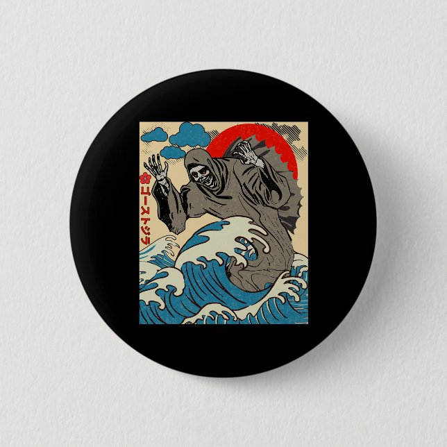 Japanese Art Ghostzilla Funny Ghost Gifts For Men  Button (Front)