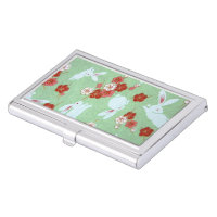 Japanese Art: Green Sakura and Rabbits Card Holder