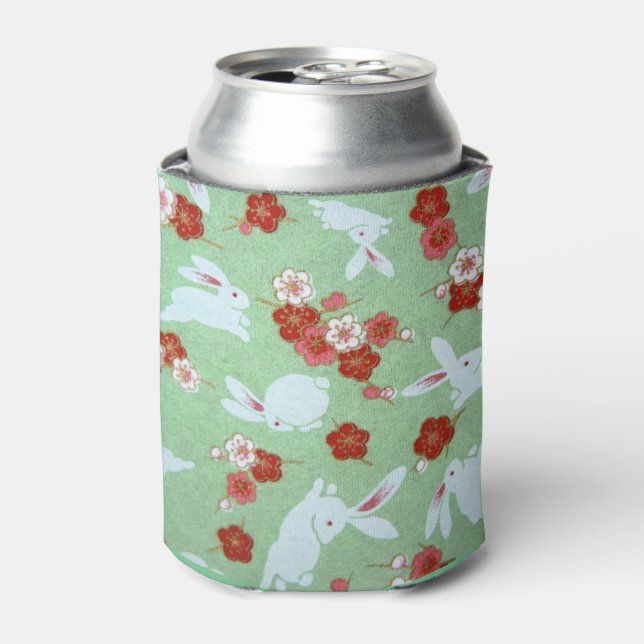 Japanese Art: Green Sakuras and Rabbits Can Cooler (Can Front)