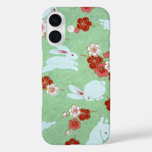 Japanese Art: Green Sakuras and Rabbits Case-Mate iPhone Case (Back)