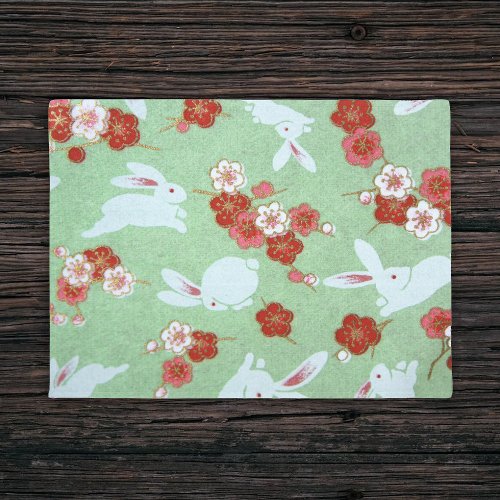 Japanese Art Green Sakuras and Rabbits Doormat