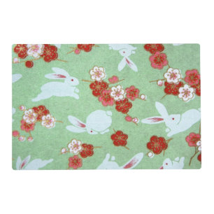 Japanese Art: Green Sakuras and Rabbits Placemat