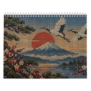 Japanese Art Hanafuda Four Seasons Pixel Art Calendar