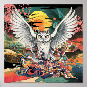 Japanese Art Inspired Bird Wall Poster