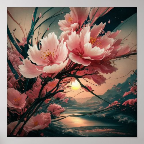 Japanese Art Inspired Cherry Blossom  Poster