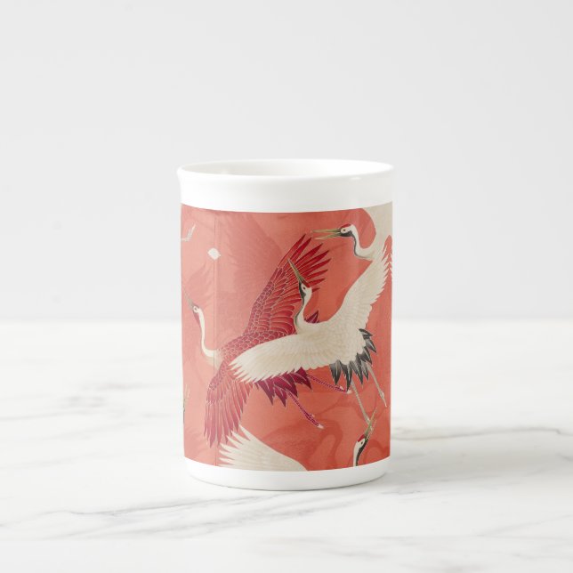 Japanese Art Kimono Cranes Bone China Mug (Front)